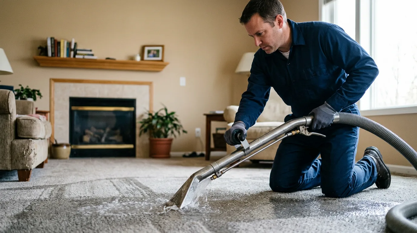 Water damage restoration technician working near Rocheport, MO